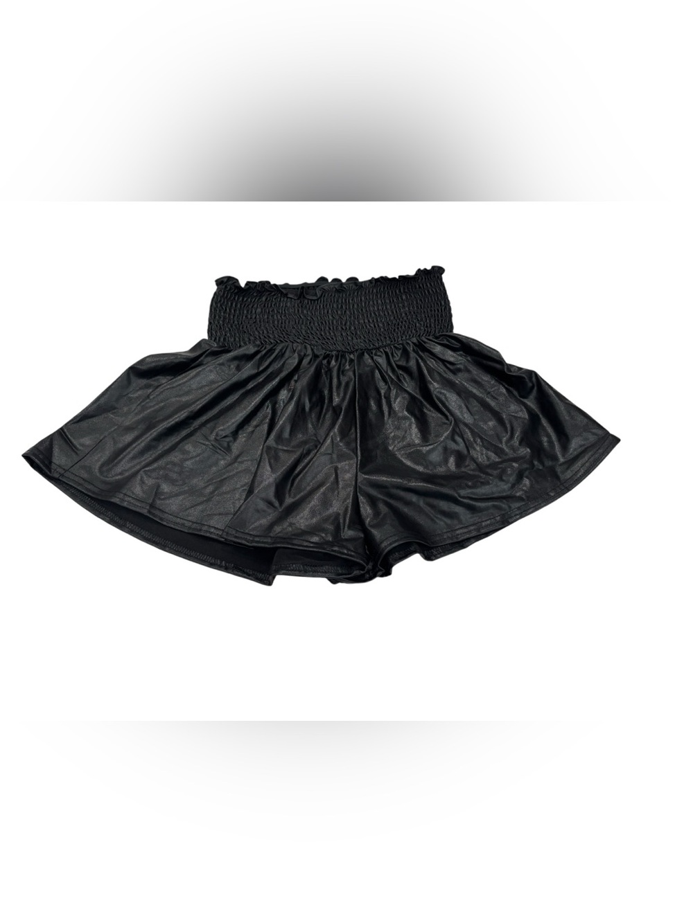 Black Faux Leather Smocked Waist Skort